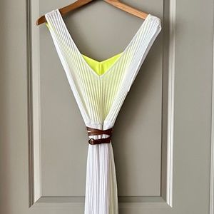 Townsen Belted White Ribbed Maxi dress with Neon Slip Sz. Med NWT